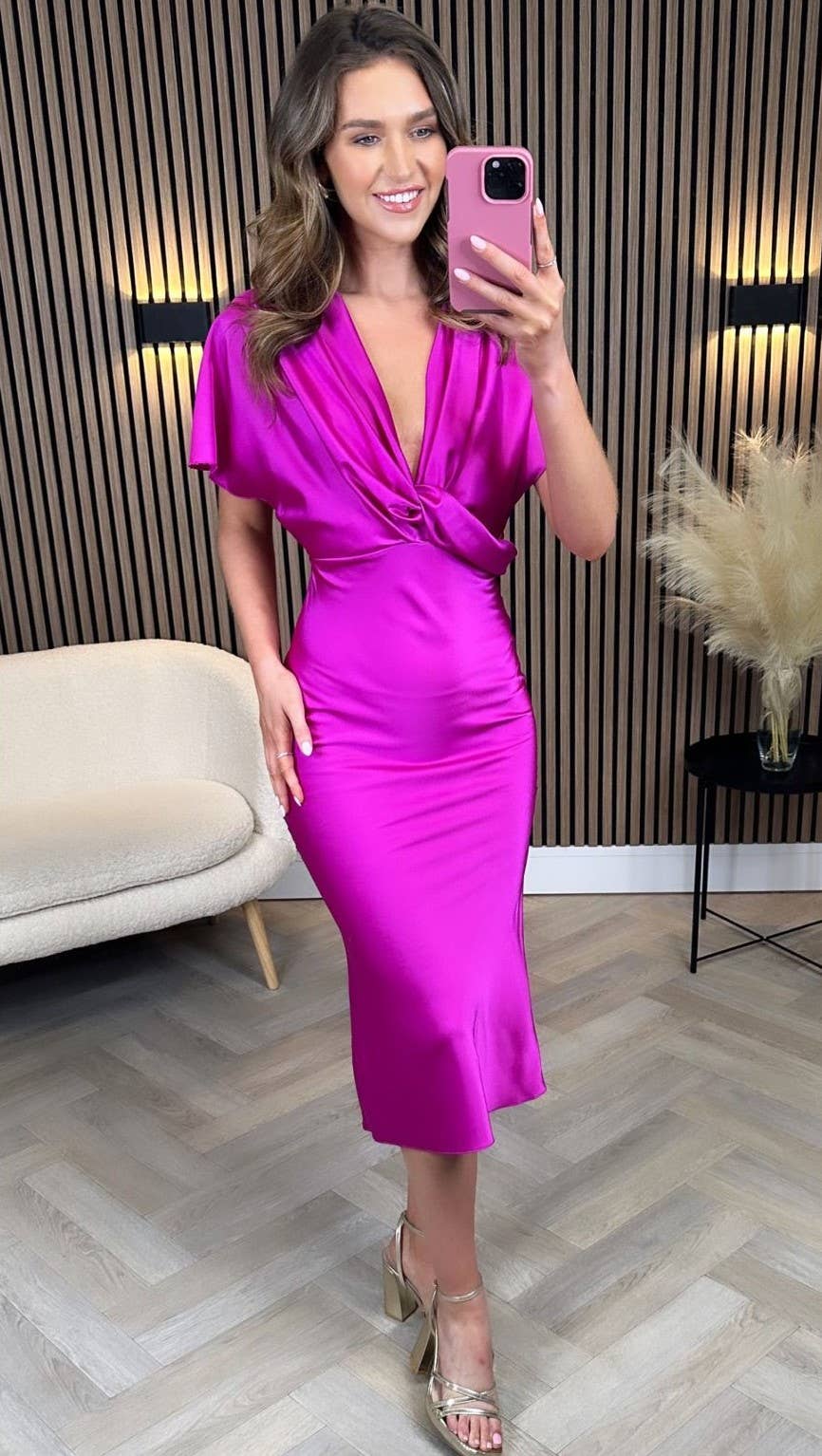 LORIANE - Wholesale Jurk - Dames - LORIANE satijnen lange jurk in één maat 34-3819