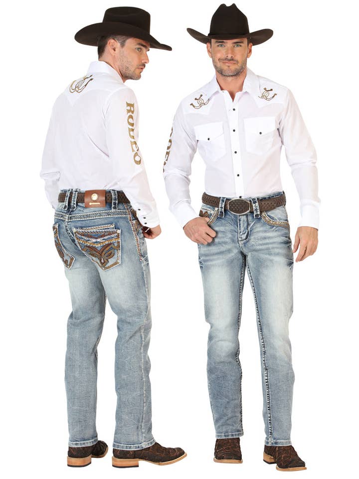 Calças boot cut premium para homem Centenario em denim azul escuro 45530 por atacado de El General Western Wear