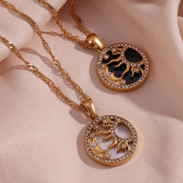 Dipped Shop – wholesale Hänge-/berlockhalsband – Guld Sol Måne Stjärna Hängsmycke Halsband DPJN2921