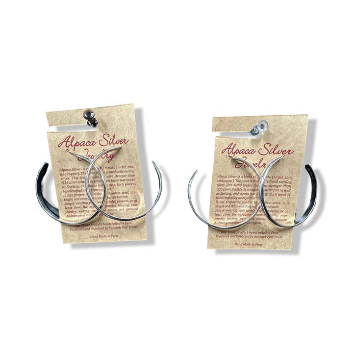 Alpaca Silver Hoops Earrings 1.5" for wholesale by Sanyork Fair Trade