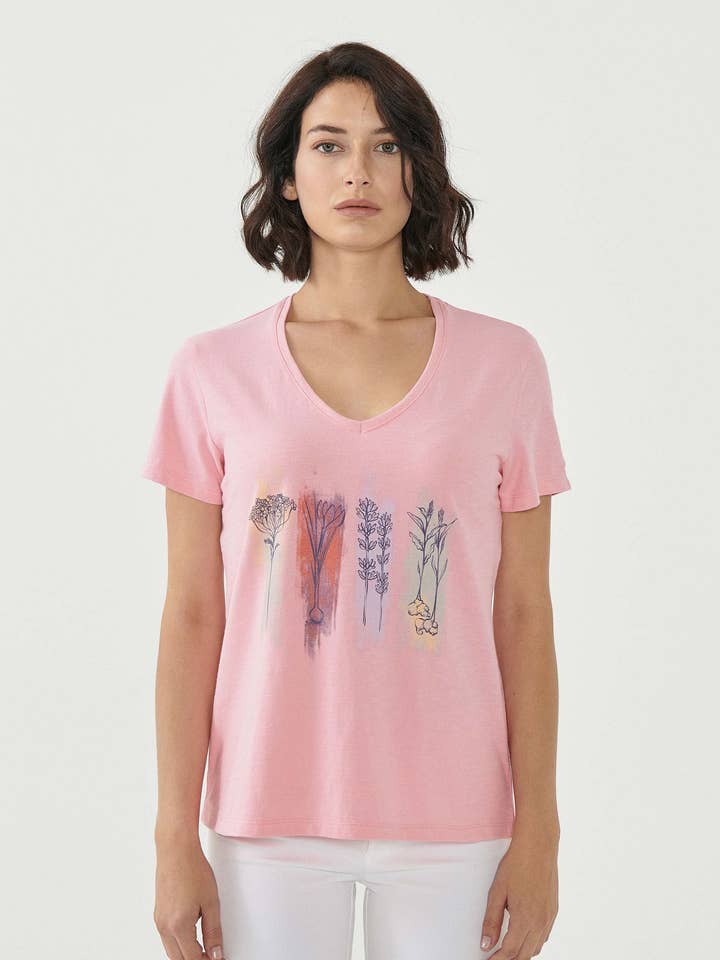 T-shirt en coton biologique à imprimé fleuri pour la vente par ORGANICATION