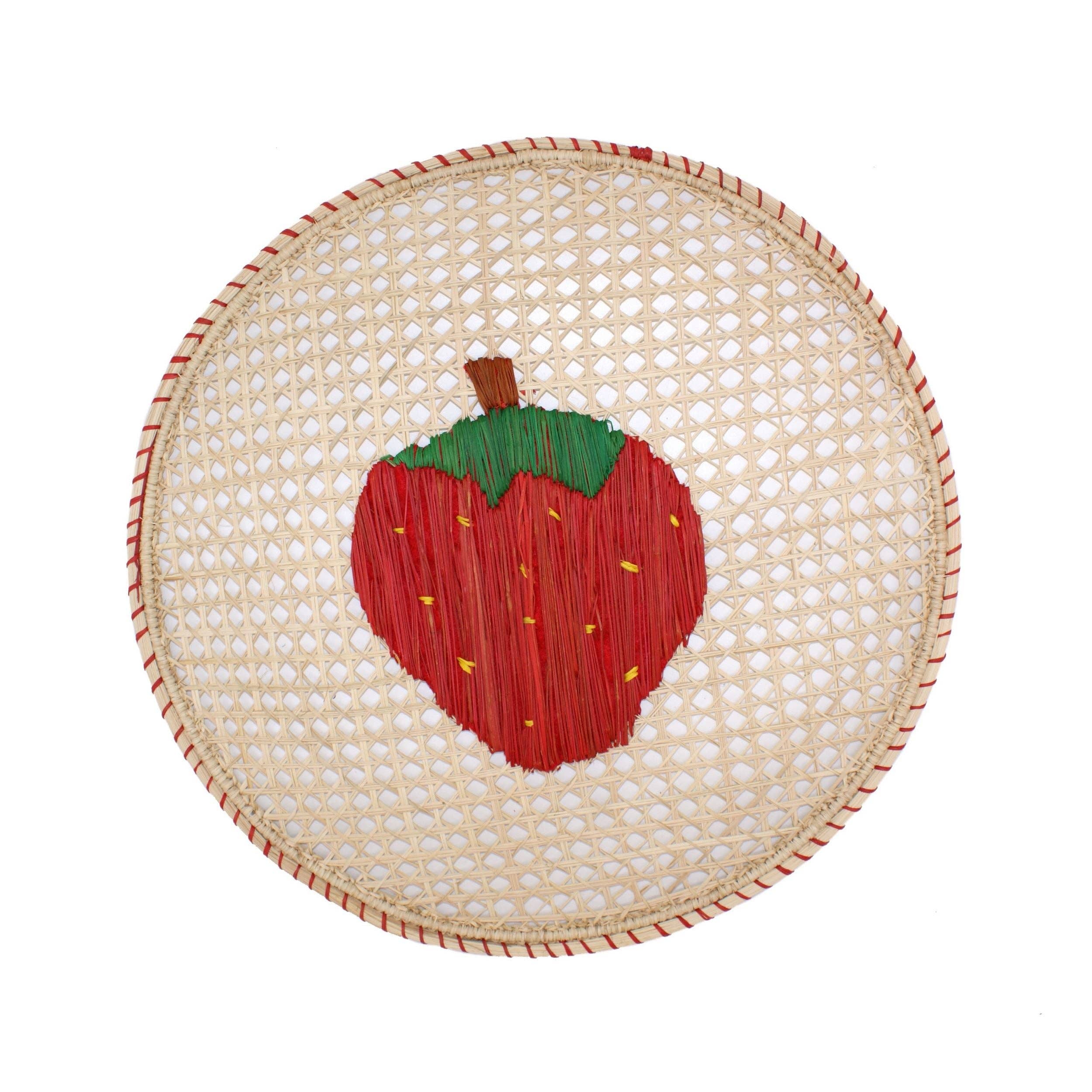 Washein - Wholesale Placemat - Red Strawberry Fruit Round Placemats Straw Woven1