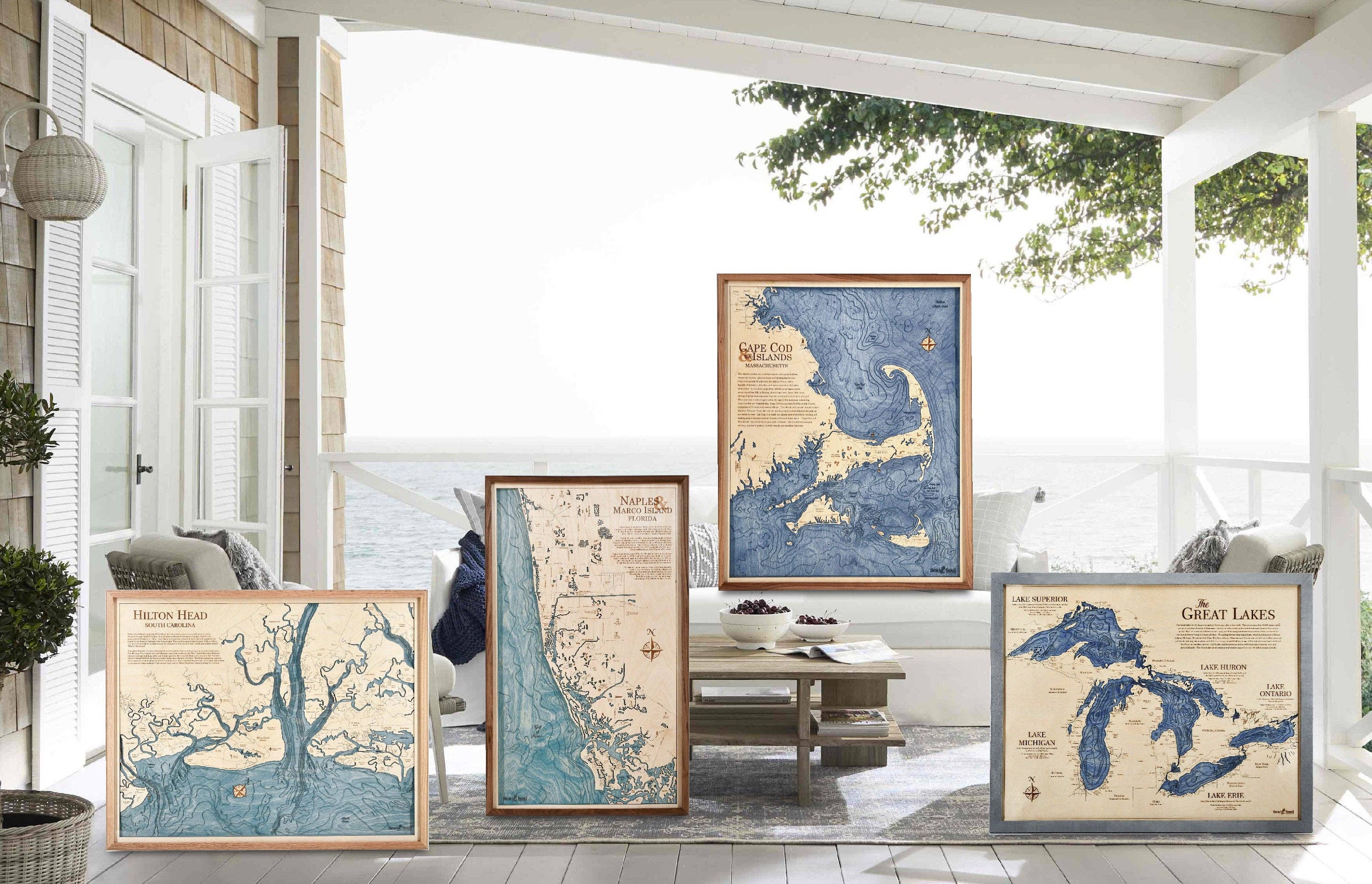Sea & Soul Nautical Chart Art - Wholesale Plattegrond - Charleston Harbor Coastal 3D houten kaart muurkunst6