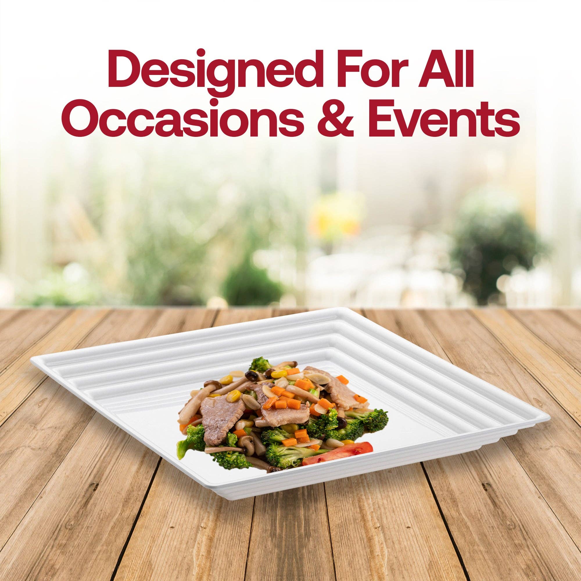 Smarty had a Party - Wholesale Serving Tray - 16" x 16" White Groove Rim Plastic Serving Trays - 24 pcs6