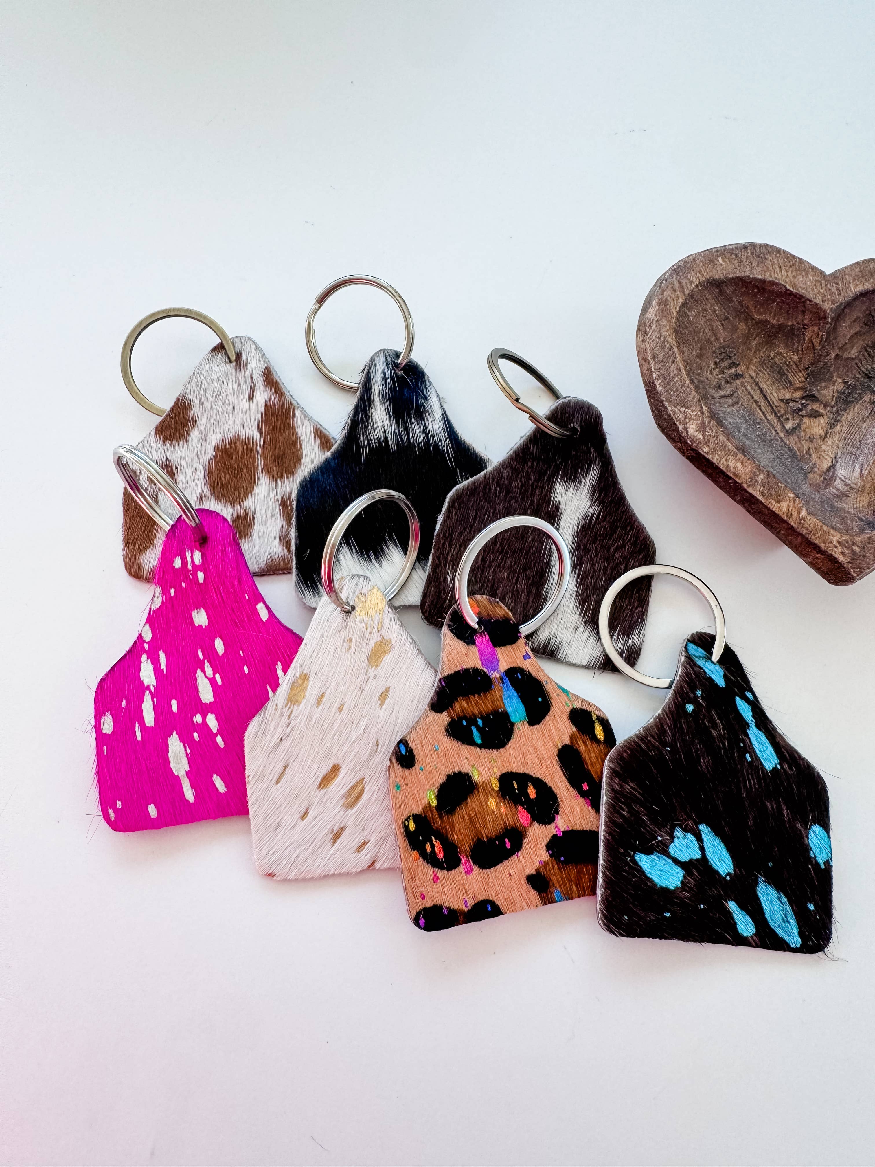 Boho Ranch Shop – wholesale Keychain – Women's – Cowhide Eartag Keychain | Cow Cattle Ear Tag Hair On Cowhide8