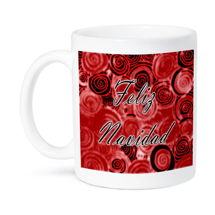 3dRose - Wholesale Coffee Mug - 3dRose, Feliz Navidad on a red and black swirl background, Mug8