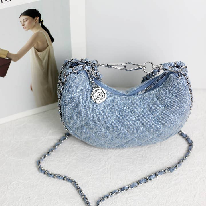 Blue A2406HK13738 - DENIM DELIGHT CRESCENT BAG for wholesale on Faire