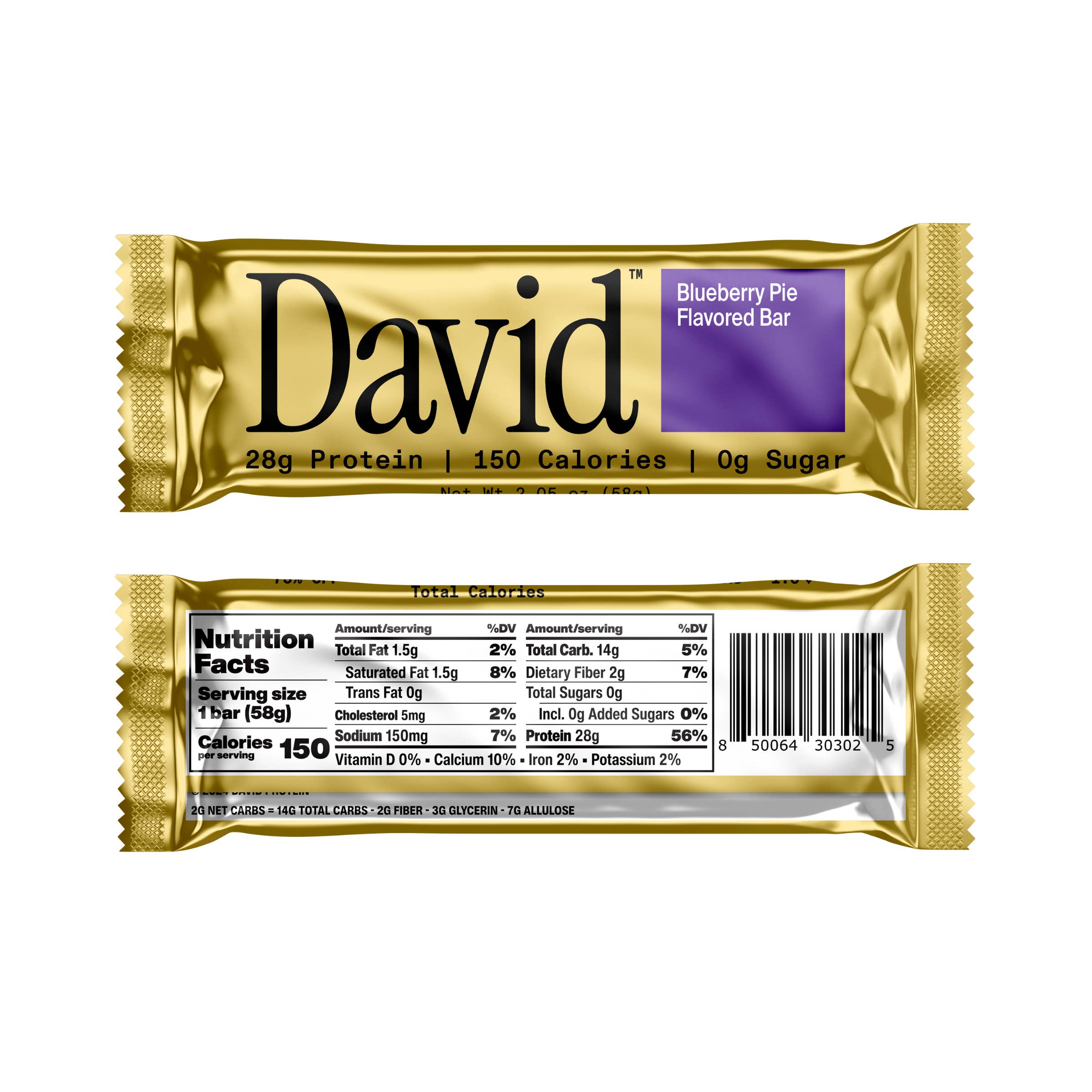 David Protein - Wholesale Snack Bar - Blueberry Pie Protein Bar Mastercase (72 Total Bars)