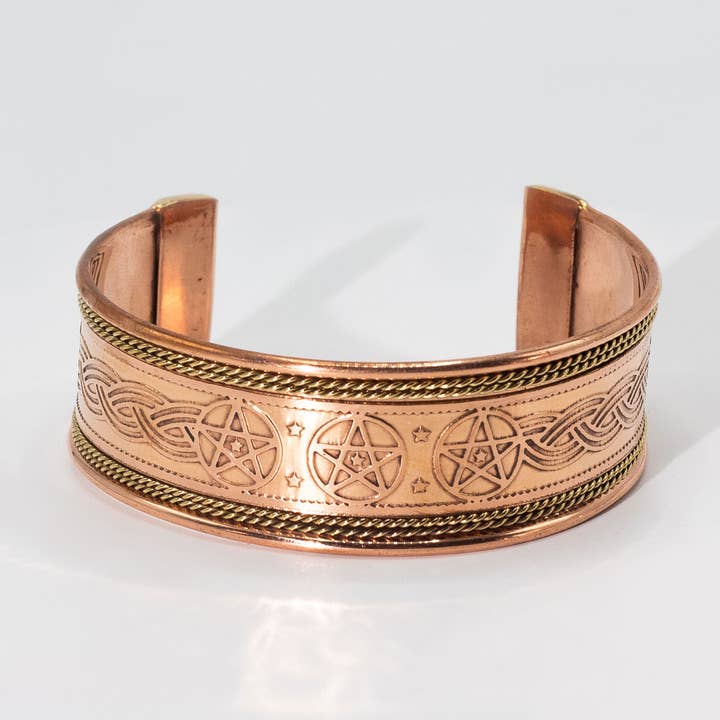 AW Artisan - Wholesale Cuff Bracelet - 6x Copper Bracelets - Wide Bands and Brass Decoration4