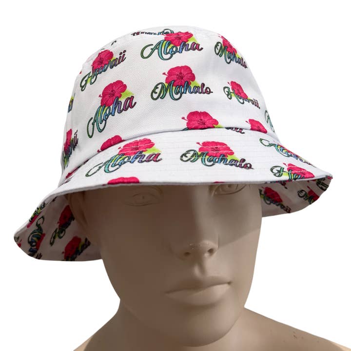 Aloha Designs - Wholesale Bucket Hat - Women's - Hawaiian Hibiscus Bucket Hat with Colorful Aloha, Mahalo5