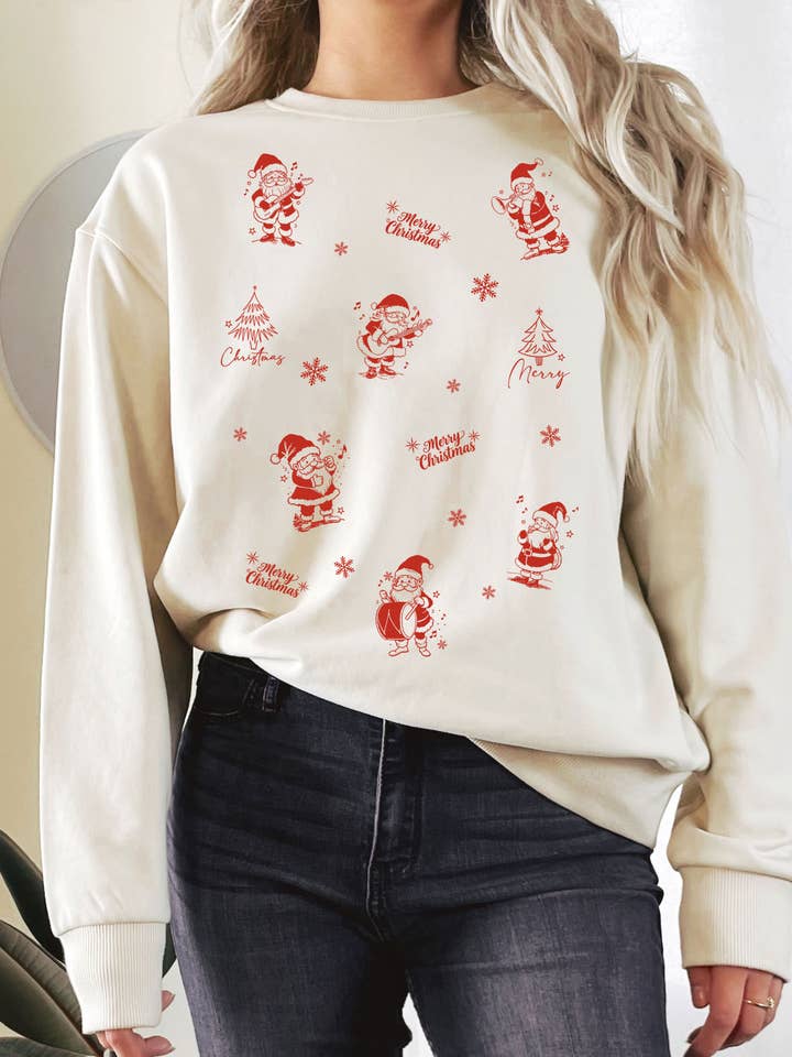 KERSTMUZIEK BADSTOF SWEATSHIRTS MET POFPRINT EN PRINT VAN DE KERSTMAN voor wholesale door Rustee Clothing