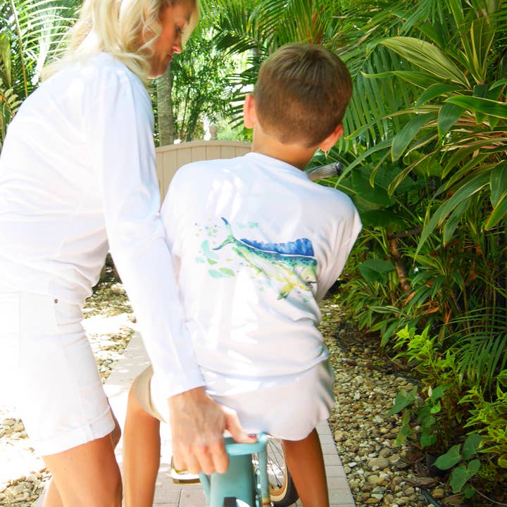 White Caloosa Kids "Mahi" UPF 50 Ultra Comfort Shirt for wholesale on Faire1