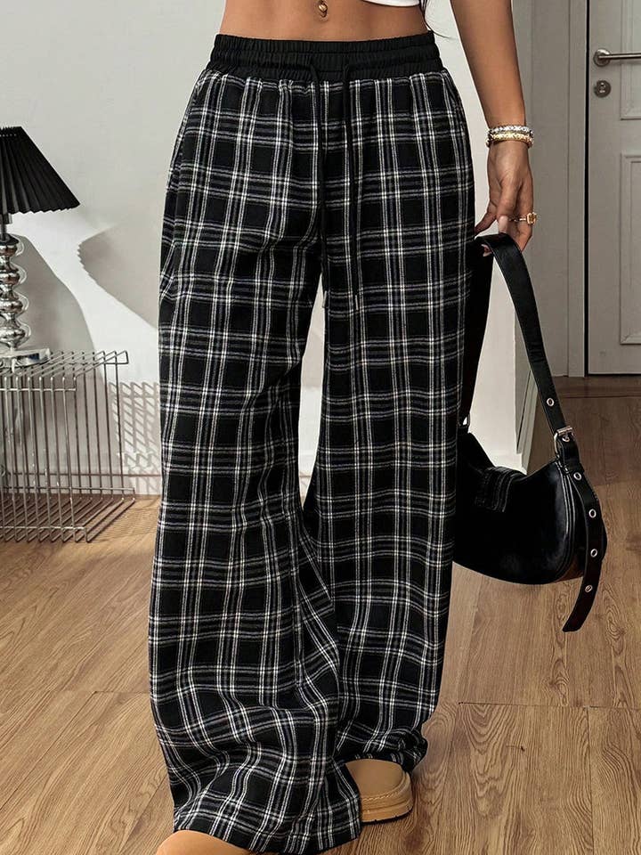 Mccolin - Wholesale Pants - Women's - Stylish Plaid Wide-Leg Casual Pants0