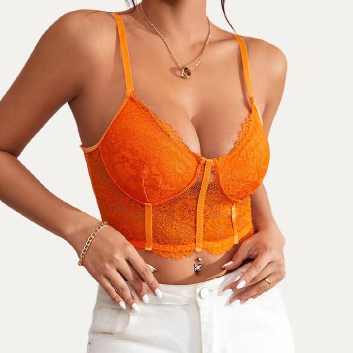 The Moment Collection - Wholesale Bralette - Women's - Multi Color Spaghetti Straps longline Lace Bralette