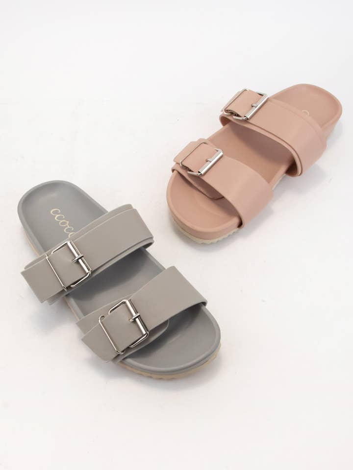 CCOCCI - Wholesale Sandals - Women's - *MINI PACK* DOUBLE BUCKLE STRAP SLIDE SANDAL A