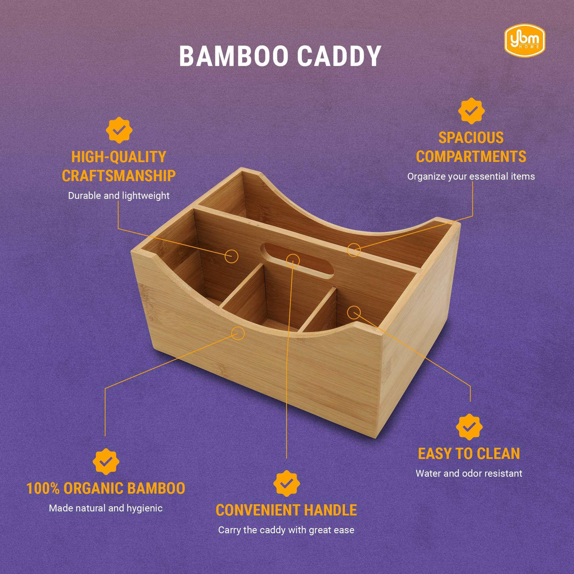 YBM HOME INC. - Vente Rangements/organisateurs de cuisine - Panier en bambou à 4 compartiments avec poignée, 2 tailles4