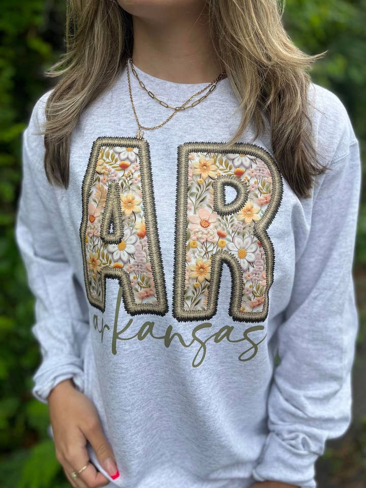 Custom State Flower Faux Embroidery Sweatshirt for wholesale by JAR Co