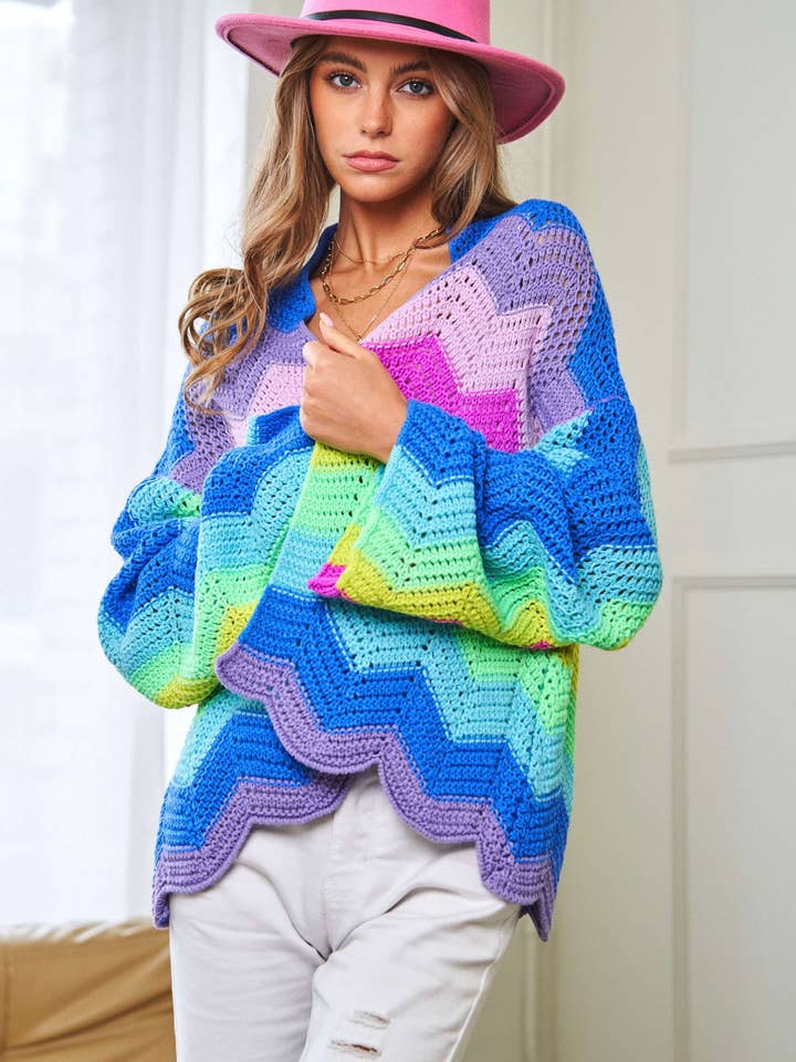 PLUS RAINBOW MULTI COLOR KNIT SWEATER CARDIGAN for wholesale on Faire10