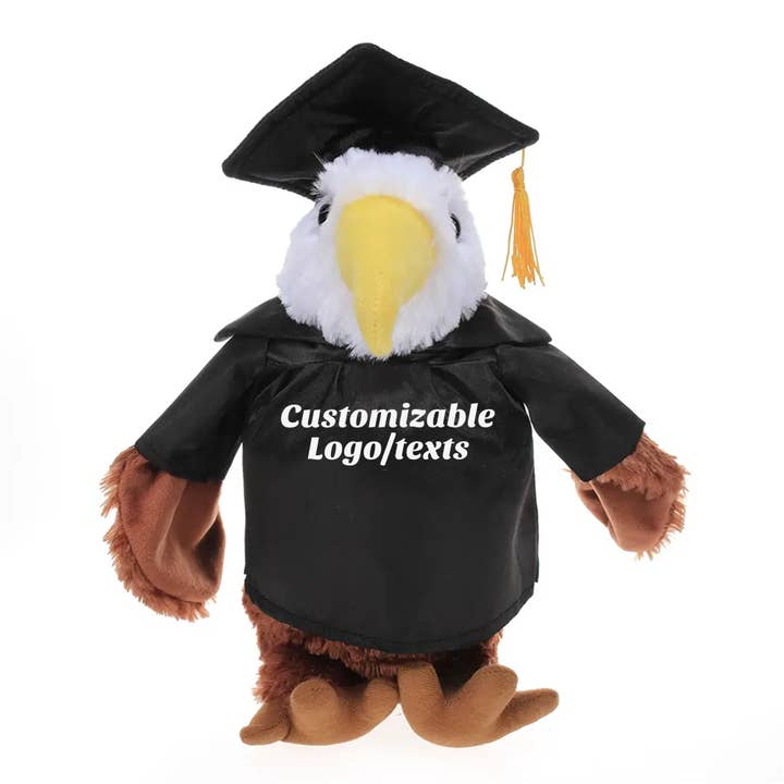 11″ Personalized Graduation Eagle Plush in Custom Cap & Gown for wholesale by Plushland