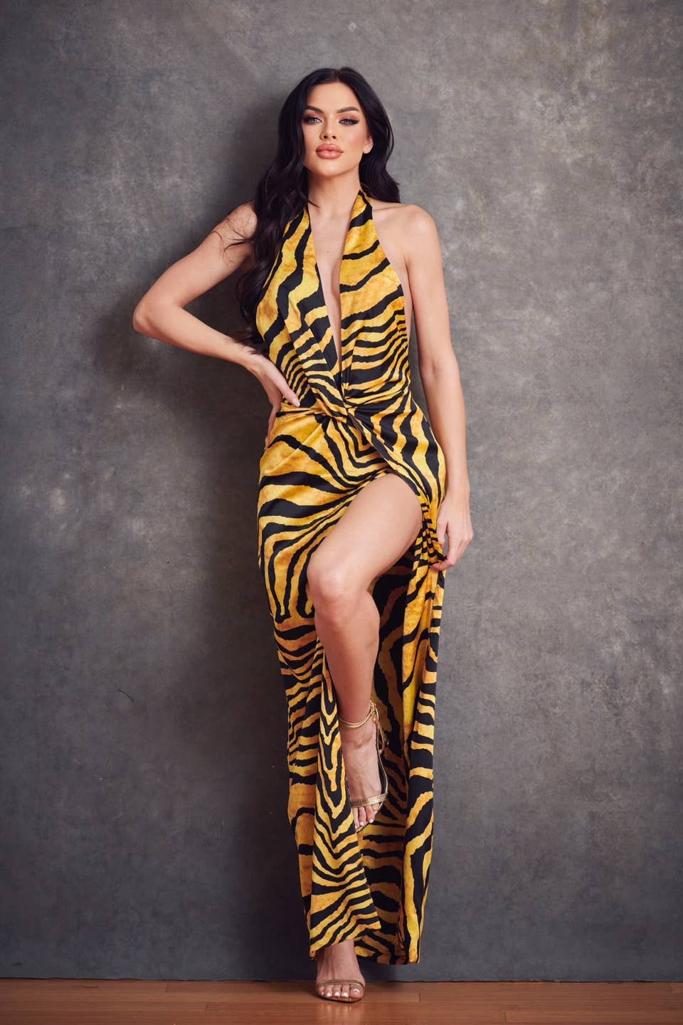 WFFS - Wholesale Dress - Women's - Satin Zebra Print Maxi Dress16