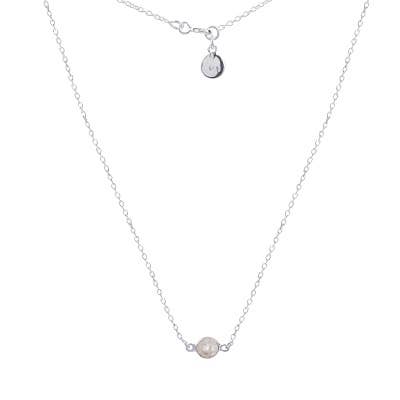 Rainbow månesten 16" enkelt sten Sterling sølv halskæde for engroshandel hos Asia West