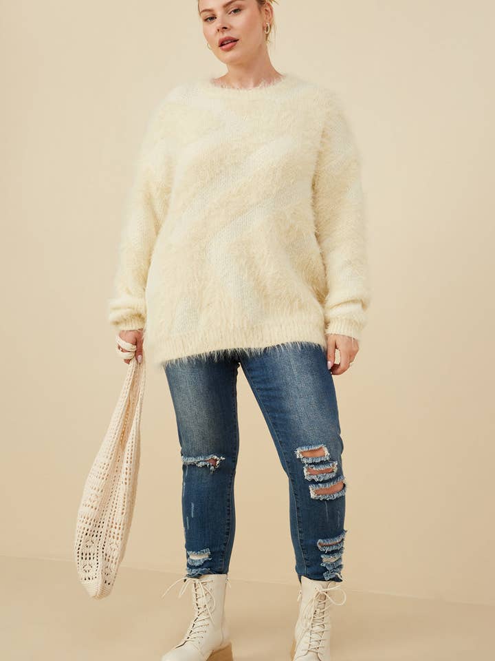 Ivory Womens Faux Fur Pullover Sweater for wholesale on Faire7