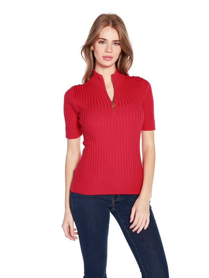Belldini - Wholesale Knit Top - Women's - Women's Zipper Polo with Mock Collar2