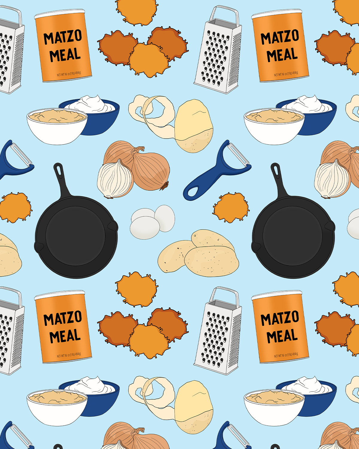 Sammy Gorin LLC - Wholesale Wrapping Paper Roll - Latke Ingredients Wrapping Paper1