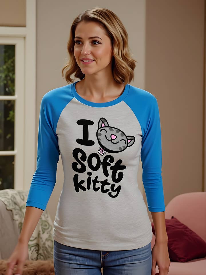 Official Store - Venta al por mayor Camiseta serigrafiada - Mujer - Big Bang Theory - Camiseta de Béisbol para Mujer "Soft Kitty"5