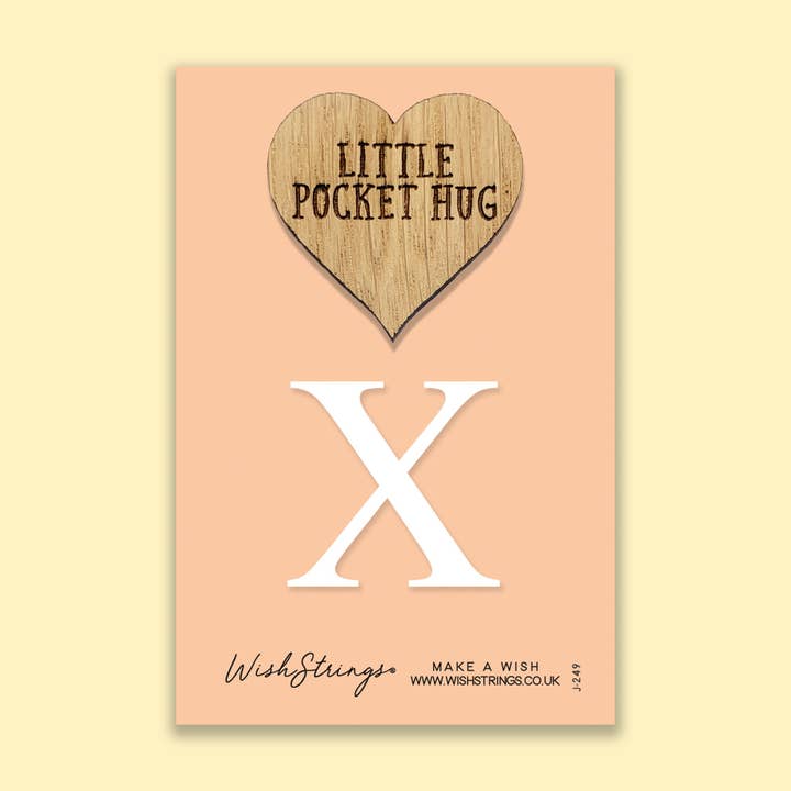 Letter X - Oak Pocket Hug Token | J249 for wholesale by WishStrings