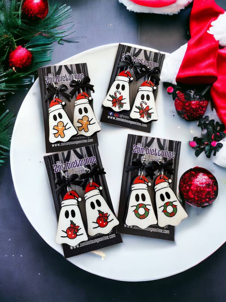 Christmas Bow Ghost Earrings for wholesale by Zombie Lounge Bootique