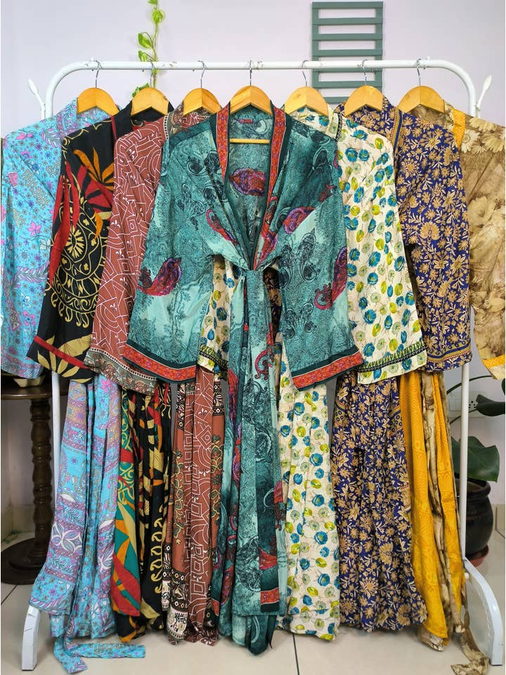 The Eastern Loom - Wholesale Kimono - Women's - Assorted Set - Recycled Silk Sari Kimono Robe Beachwear2