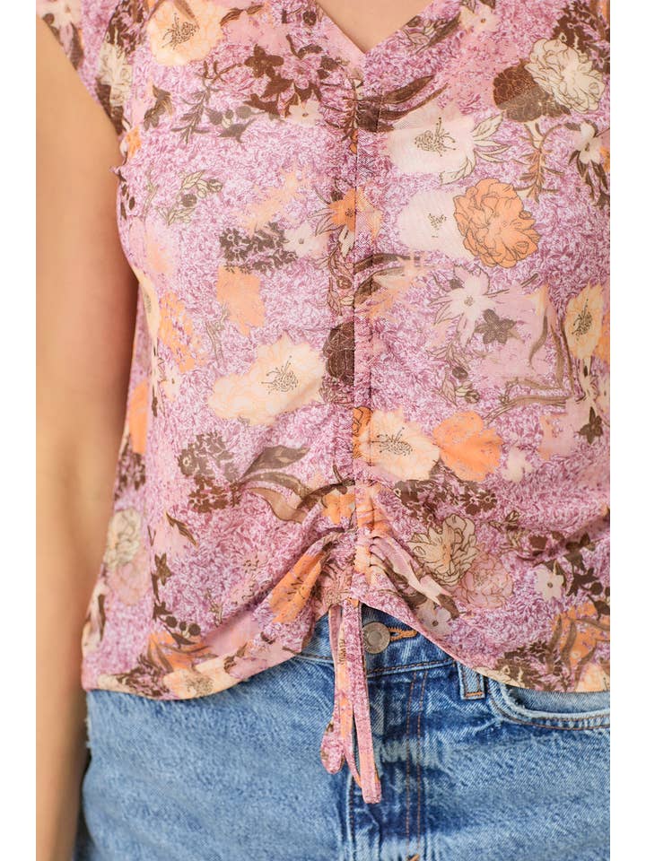Mystree - Wholesale Blouse - Women's - 61049 Front String Detailed Printed Mesh Top