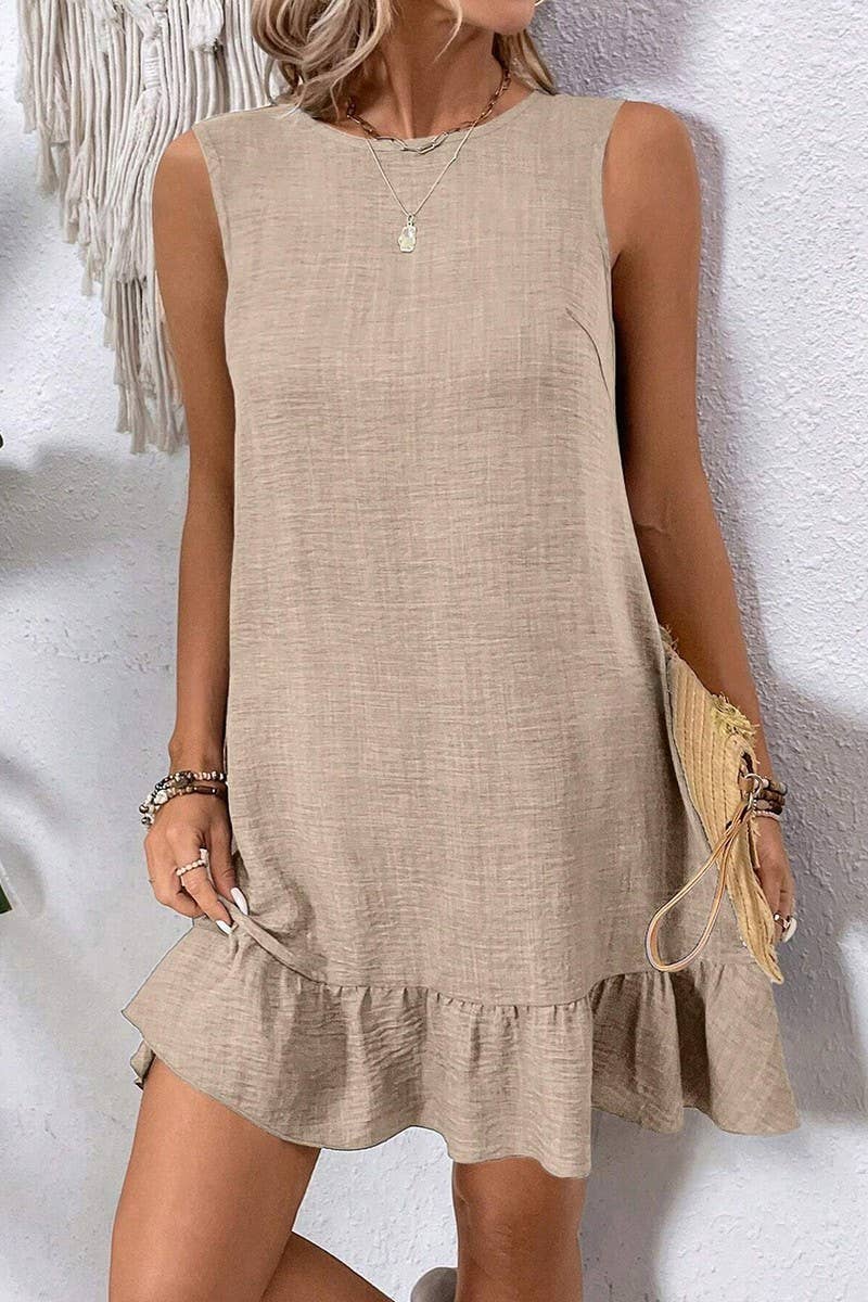 NINEXIS - Wholesale Dress - Women's - CWDSD7142_RUFFLED SLEEVELESS CASUAL TANK DRESS6