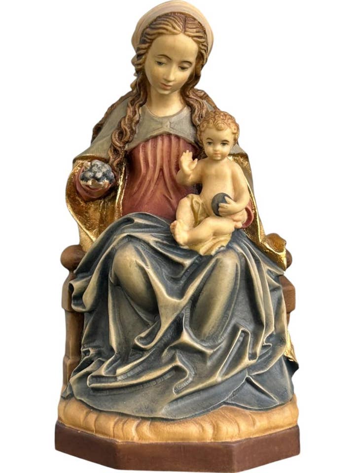 Madonna with Child on Throne, Handcrafted Sculpture in Maple Wood for wholesale by Dolfi