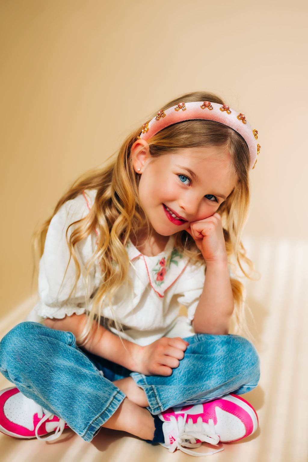 Gussy Up Bow Co – Engroshandel Pandebånd - Børn – Lyserød juvel musseøre pandebånd3