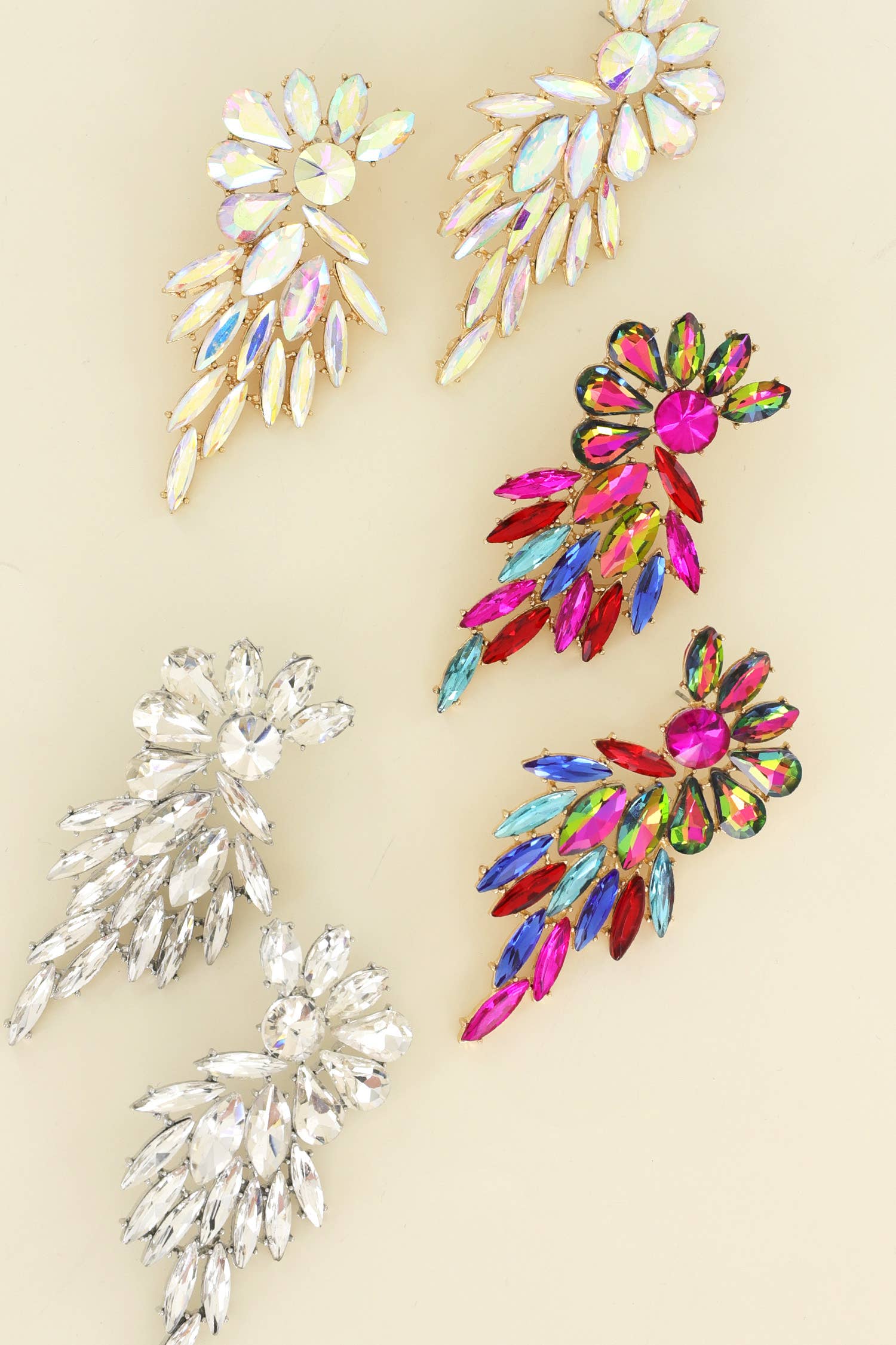 SP Sophia Collection - Wholesale Dangle Earrings - Rhinestone Crystal Petal Cluster Wings Drop Earrings4