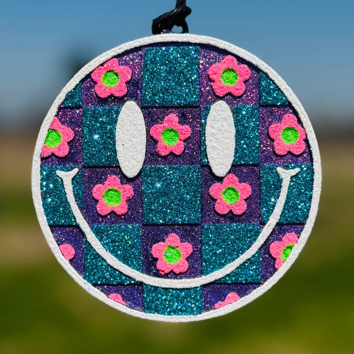 Flower Checkered Smiling Face Car Freshie/Car Scent for wholesale by Scent Story Freshies