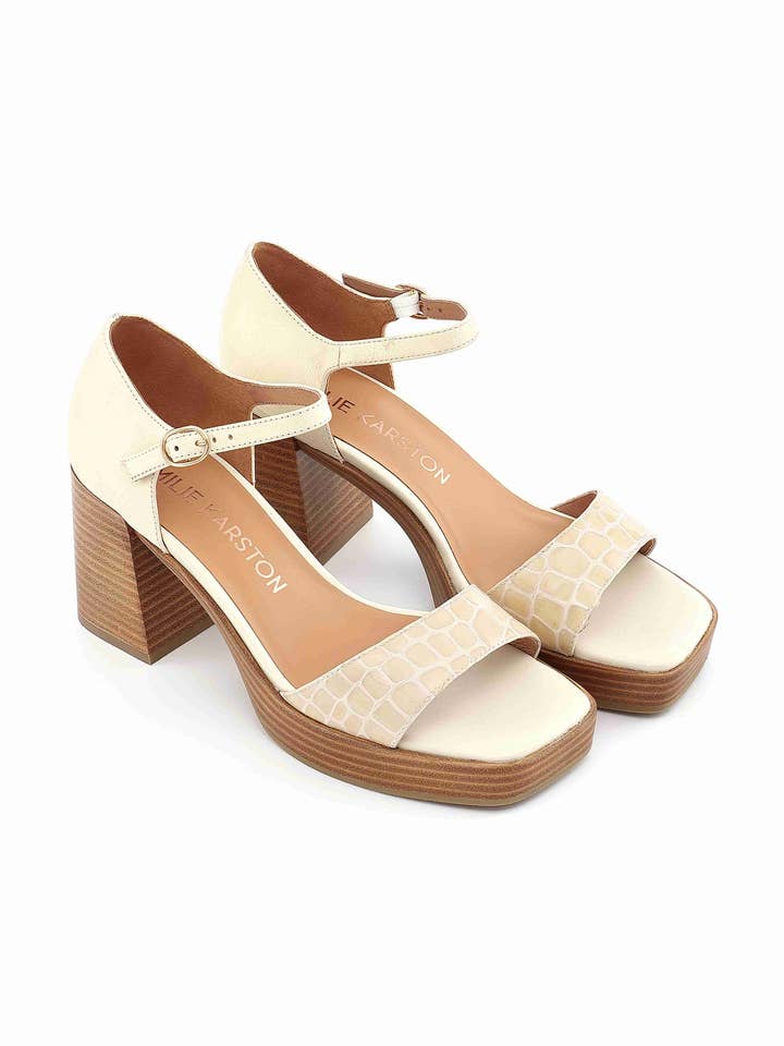 Sandália IVANA de salto quadrado em couro com tira no tornozelo por atacado de Emilie Karston