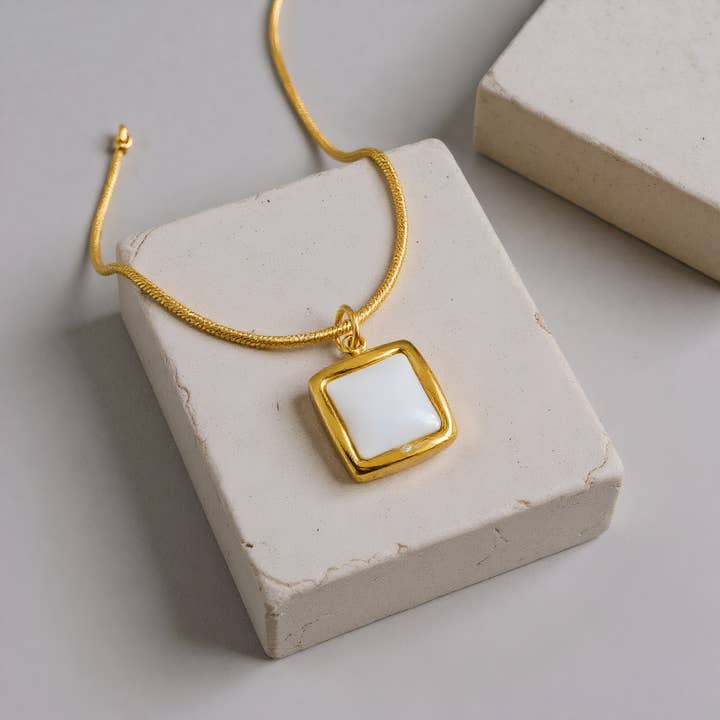 Berenice Square Shell Pendant Necklace for wholesale by Revelari
