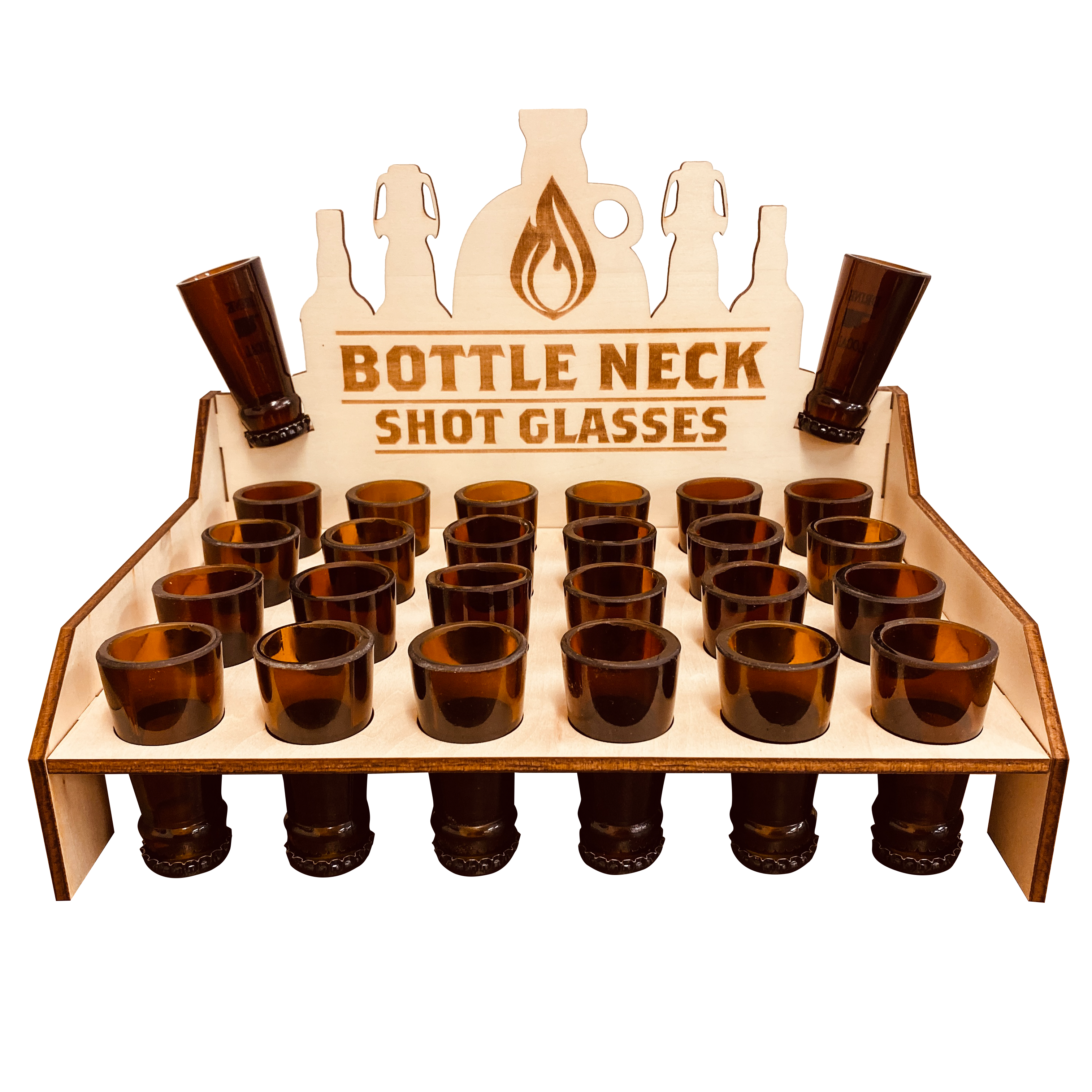 Torched Products - Wholesale Shot Glass - Beer Bottle Neck Shot Glass – 24 Pack + Display1