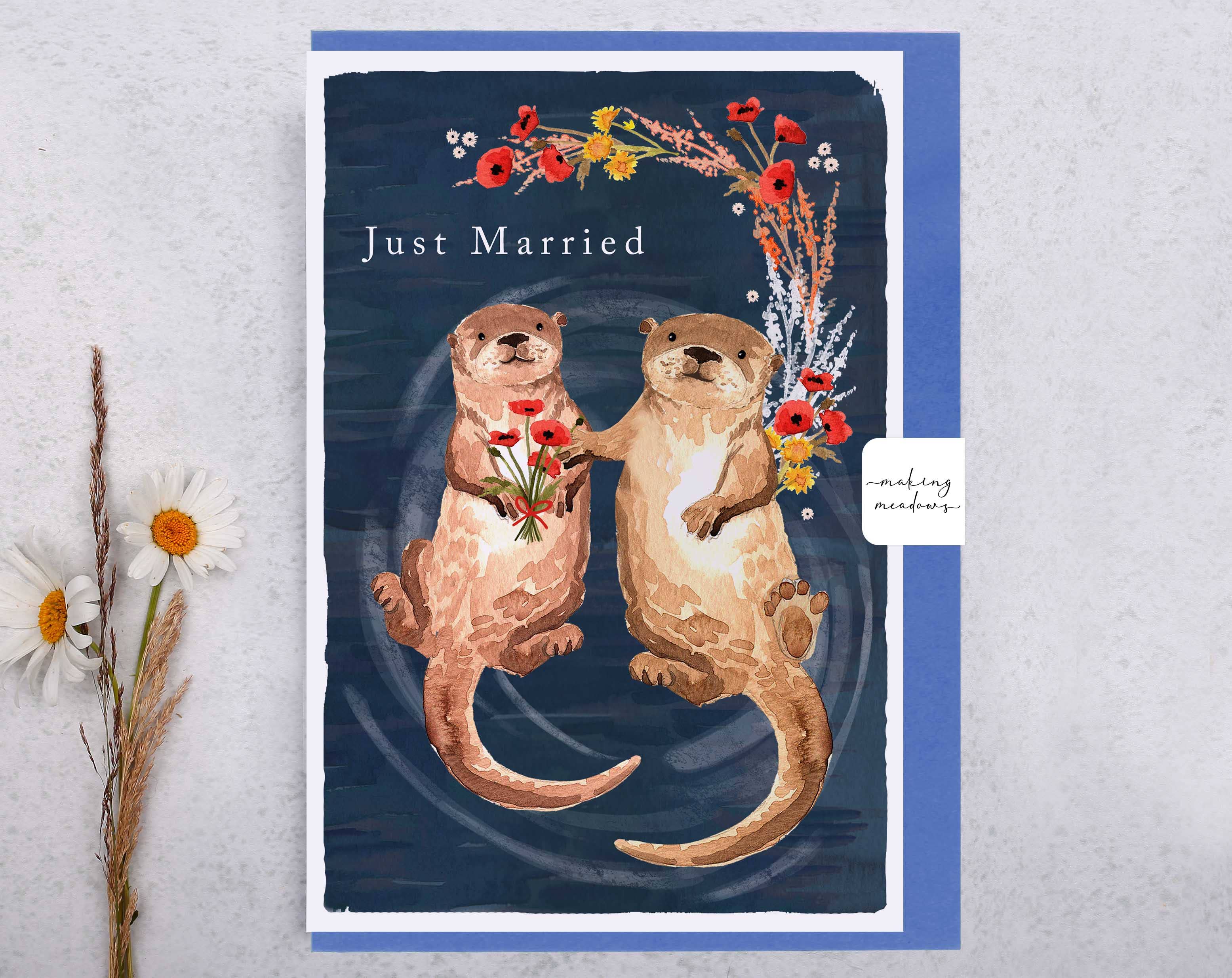 Making Meadows Ltd - Wholesale Wedding Card - Wedding Card | Just Married Otter Greeting Card0