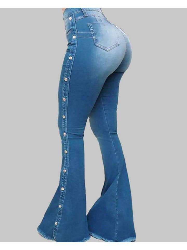 Queen Fashion - Wholesale Jeans - Women's - zipper fly raw hem flared leg stretch skinny jeans1
