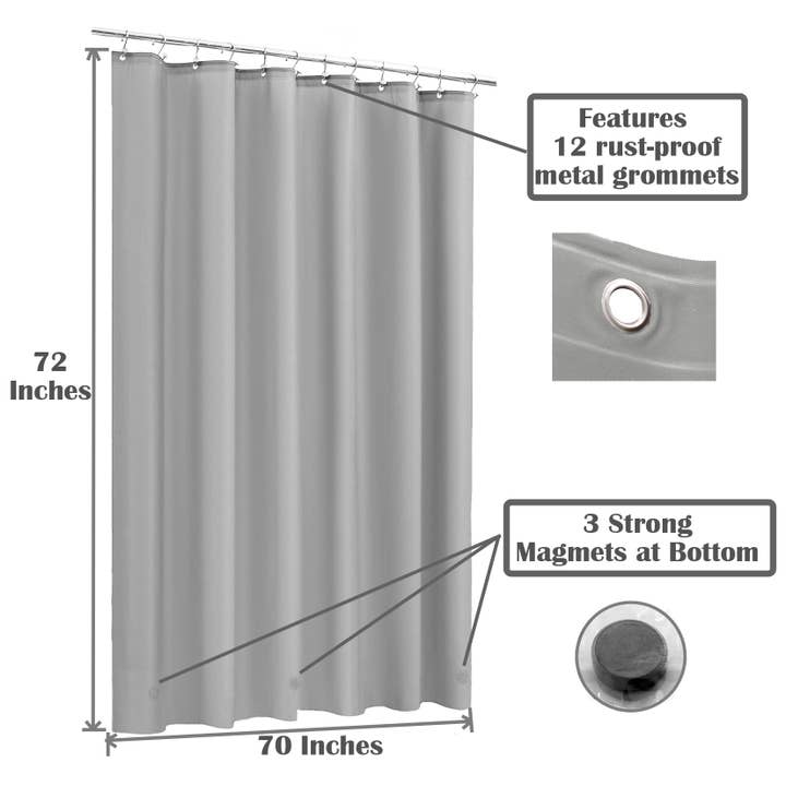YafeMarte - Venta al por mayor Cortinas de ducha - Forro de cortina de ducha pesado con 3 imanes, peso de 70 x 72 pulgadas