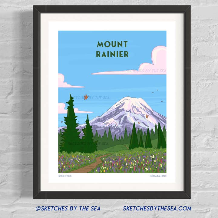 Mount Rainier 2025 Travel Poster for wholesale by Sketches By The Sea