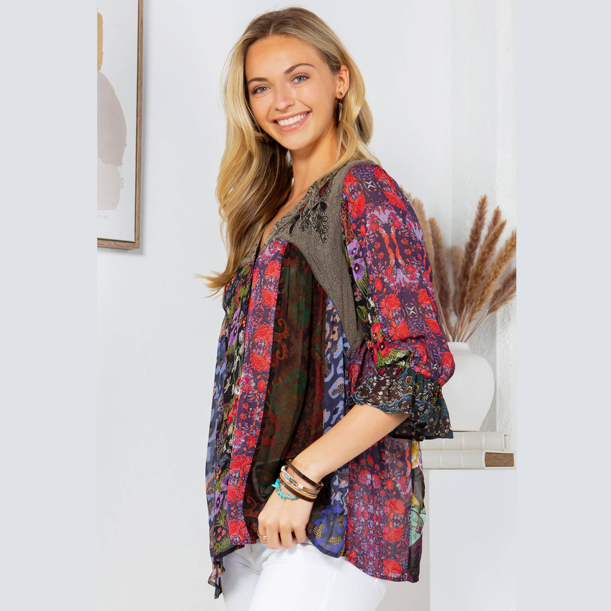Young Threads - Wholesale Button Down Shirt - Women's - Boho Delight: Overdyed Rayon V-Neck Top3