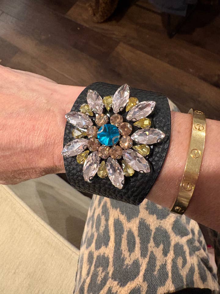 Leather Jeweled Bracelet for wholesale by Little Luxe Charm Co.