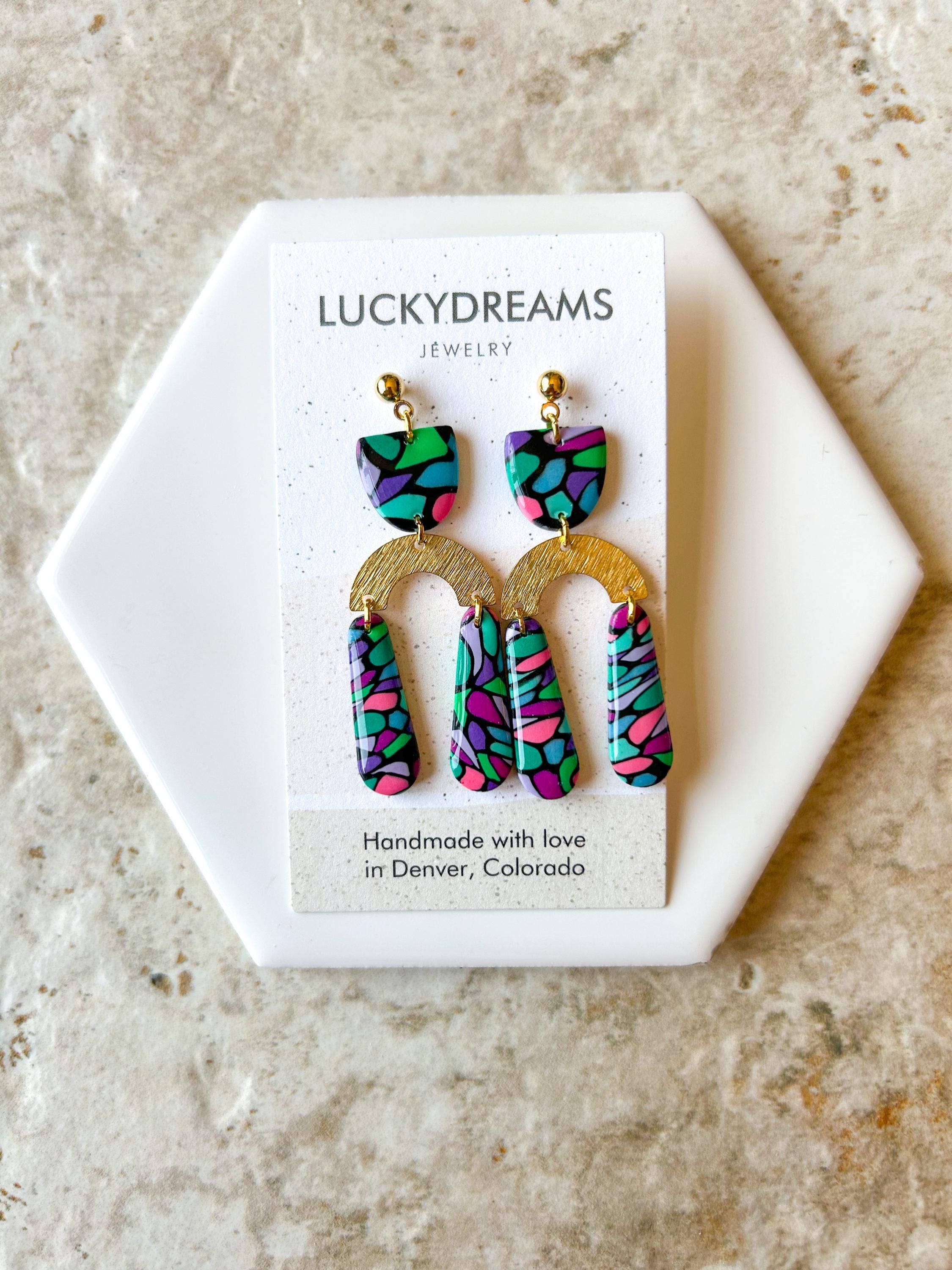 LuckyDreams - Wholesale Dangle Earrings - Clay Earrings- The Brianna - Hypoallergenic- Lightweight - Handmade- Statement Jewelry