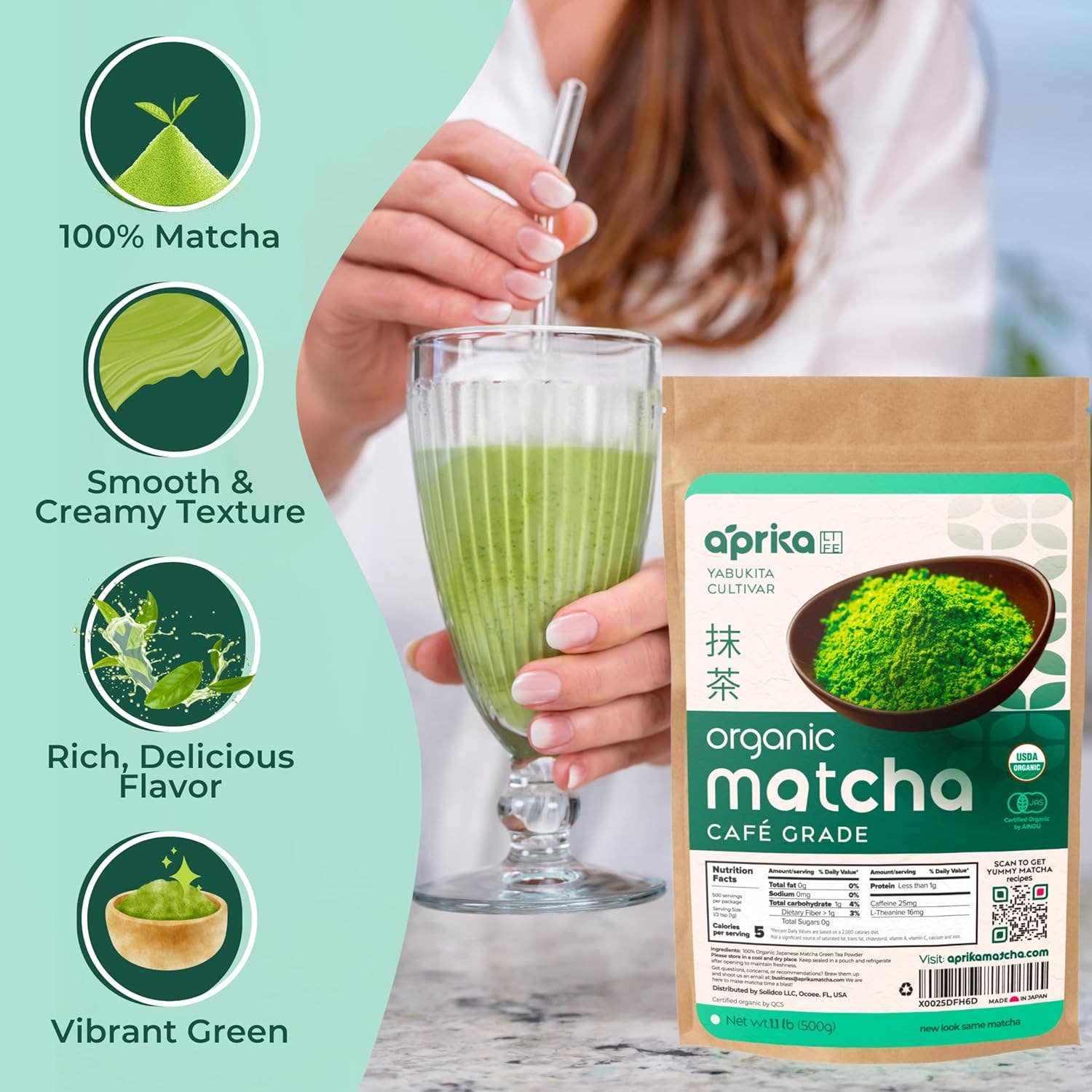 Aprikalife - Wholesale Loose Tea - Japanese Café Grade Matcha Green Tea Powder – 500g (1.1 lb)2