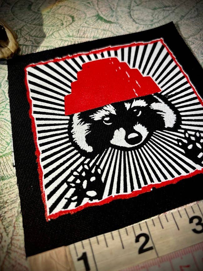 Three Raccoons - Wholesale Patch - Are We not Trashy? Raccoon with a Devo hat patch.2